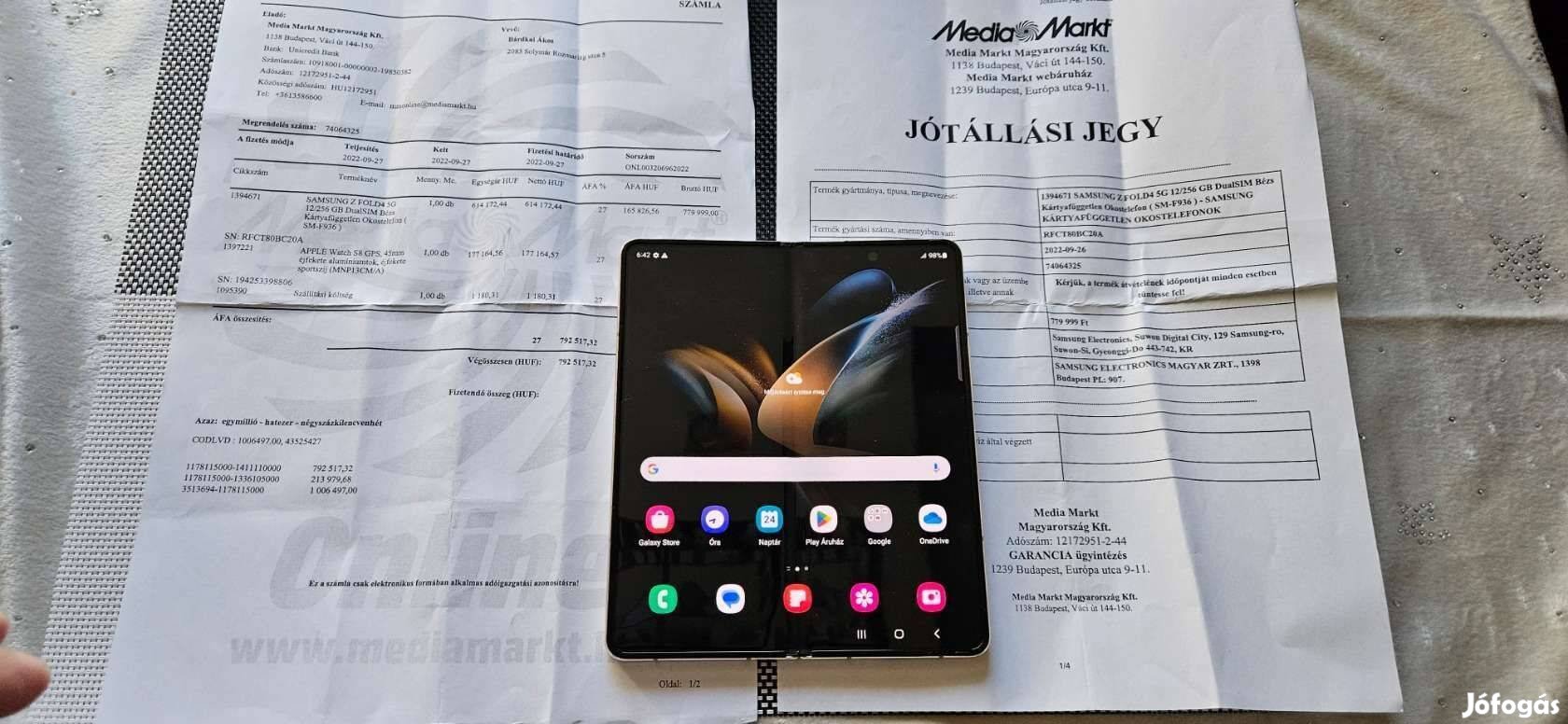 Samsung Galaxy Z Fold4 Fold 4 5G 12/256GB Újszerű Mediamarkt Garanciás