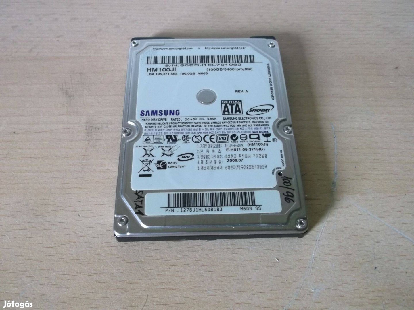 Samsung HM100JI 100GB SATA laptop HDD merevlemez winchester