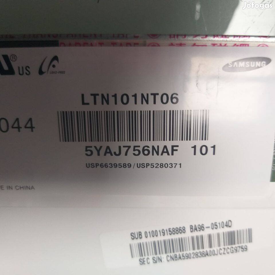 Samsung Ltn101NT06 laptop kijelző 40pin bal Utalást követően tudom kü