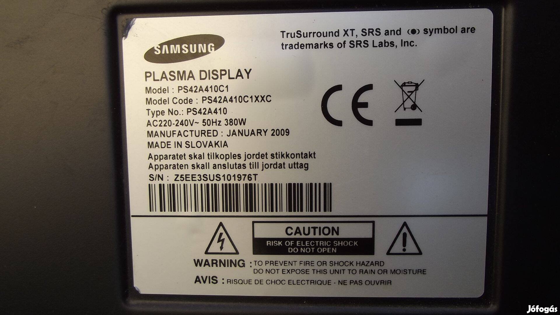 Samsung PS42A410C1 Plazma tv bontott paneljei