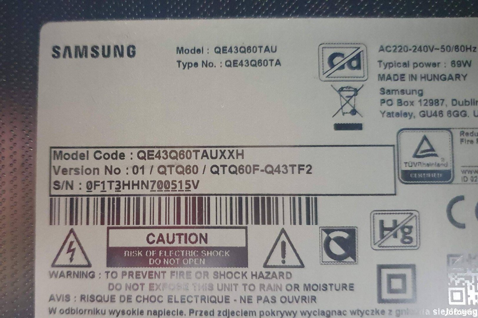 Samsung QE43Q60TAU LED LCD tv hibás törött alkatrésznek 04.03
