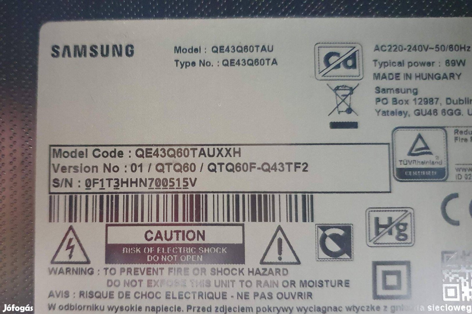 Samsung QE43Q60TAU LED LCD tv hibás törött alkatrésznek 07.03