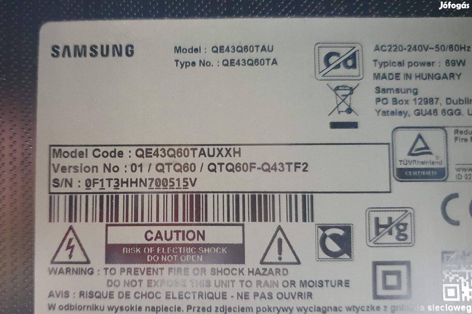 Samsung QE43Q60TAU LED LCD tv hibás törött alkatrésznek UHD 4K