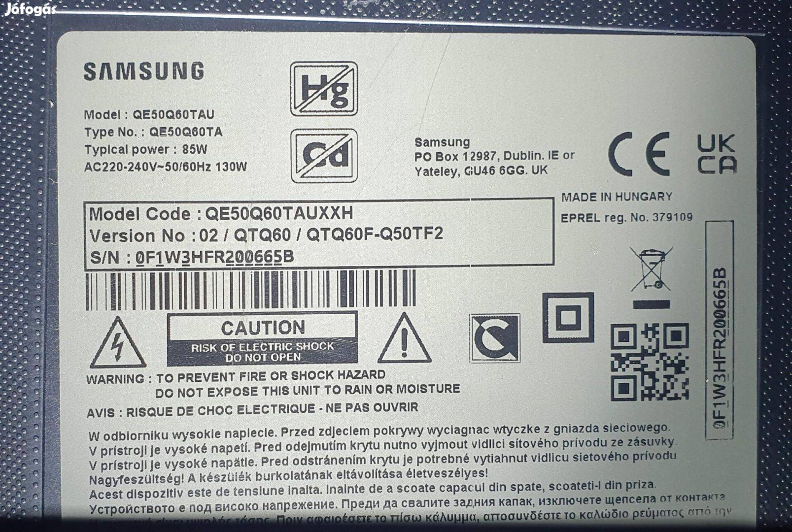 Samsung QE50Q60TAU UHD LED tv hibás törött alkatrésznek 4K Smart