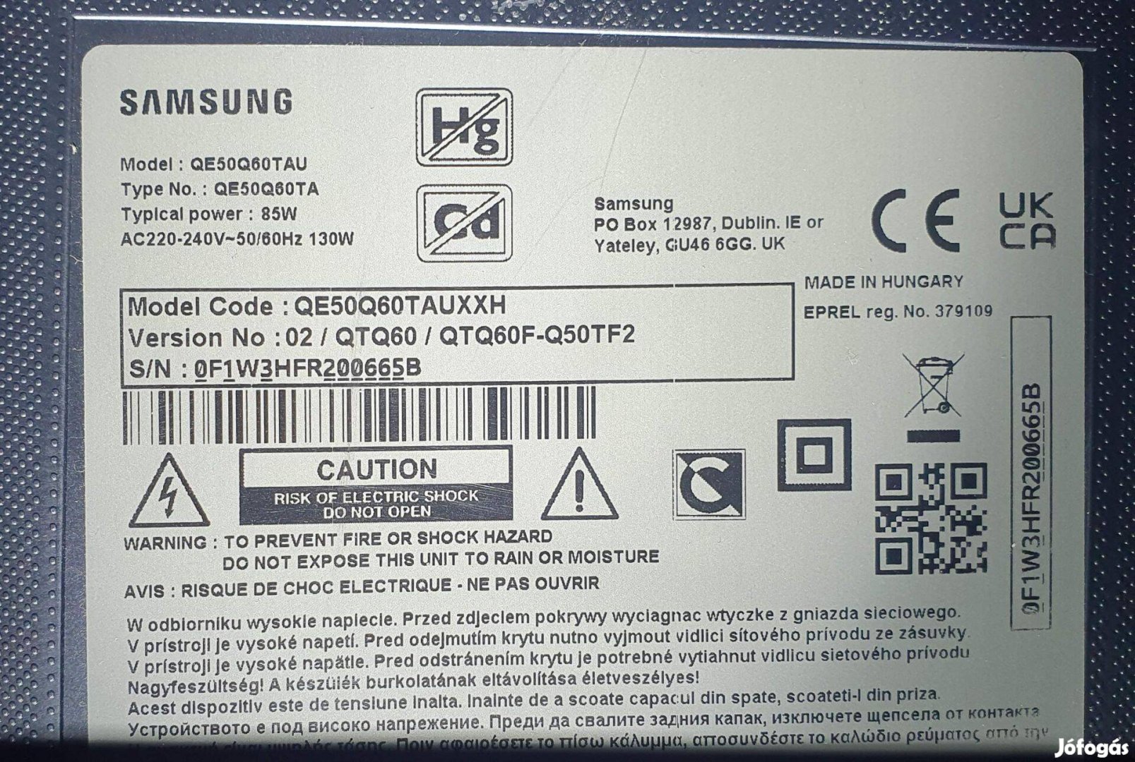 Samsung QE50Q60TAU UHD LED tv hibás törött alkatrésznek 4K Smart