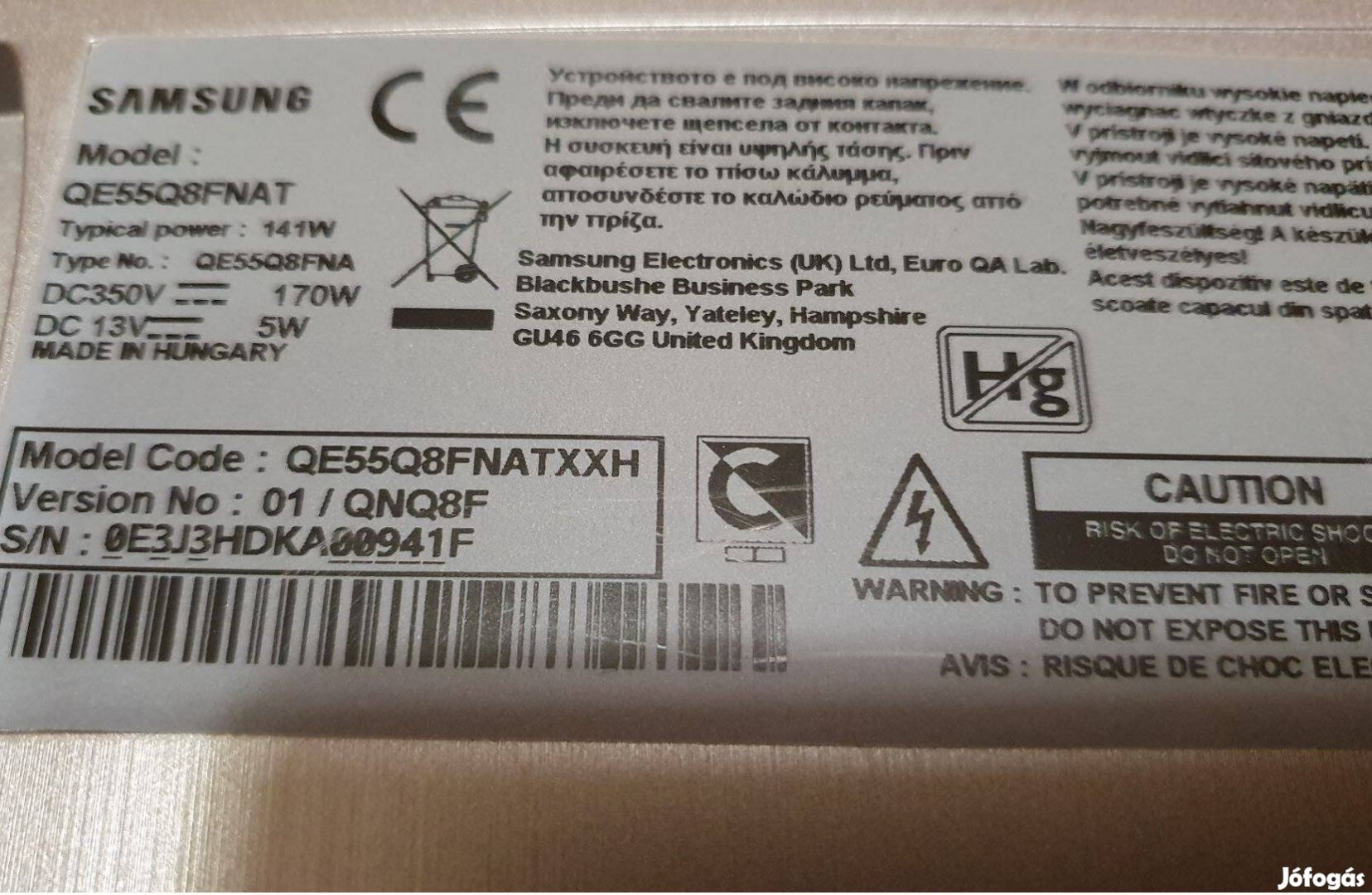 Samsung QE55Q8Fnat LED LCD tv hibás törött alkatrésznek
