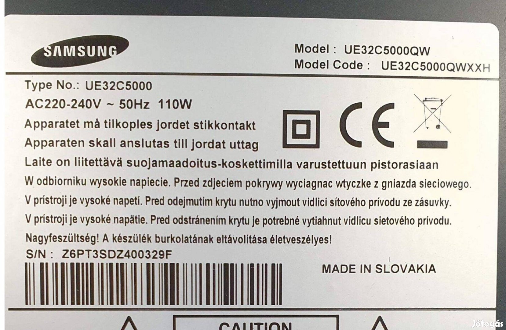 Samsung UE32C5000 LED LCD tv hibás,táp nincs benne