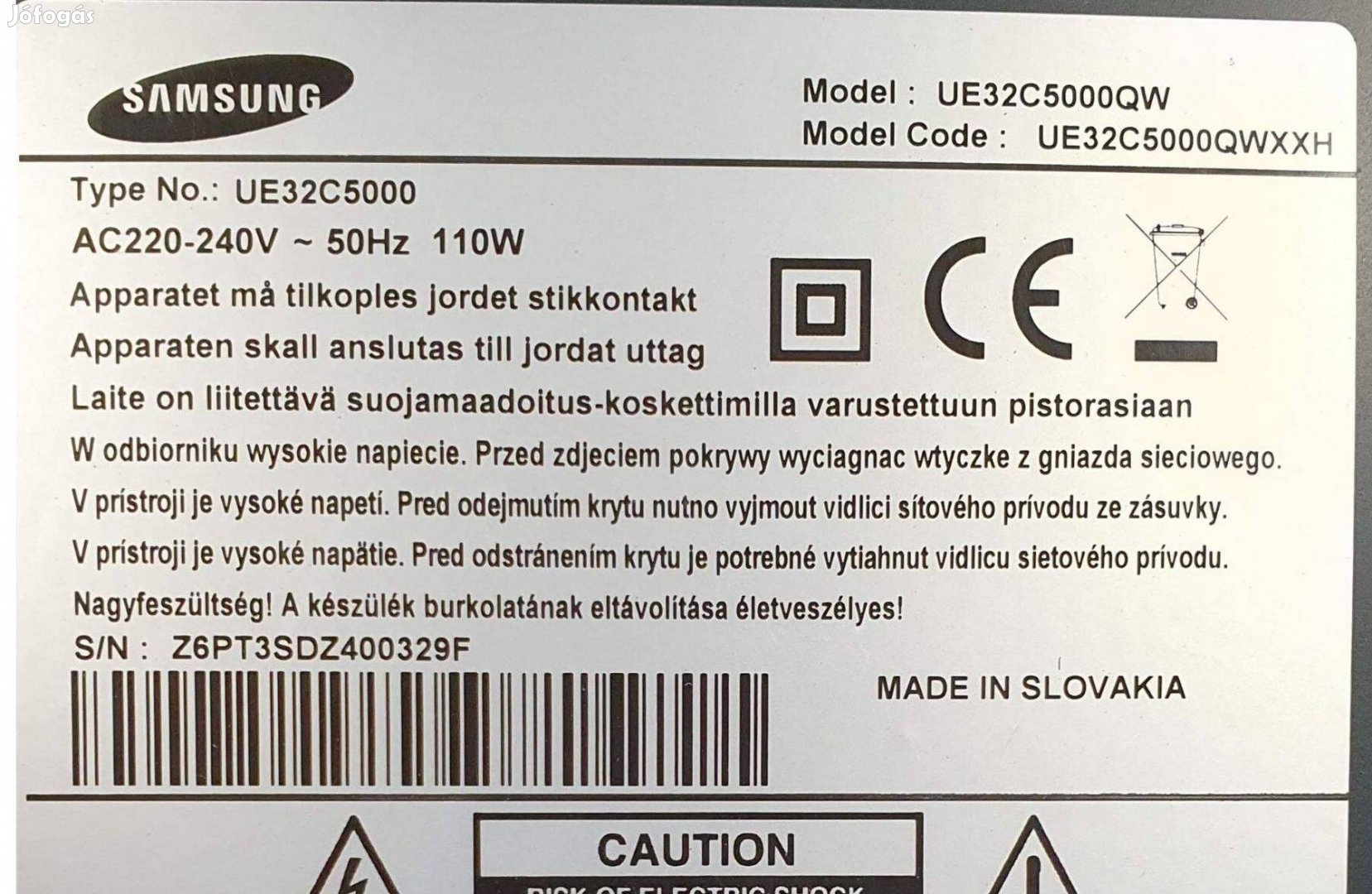 Samsung UE32C5000 LED LCD tv hibás,táp nincs benne