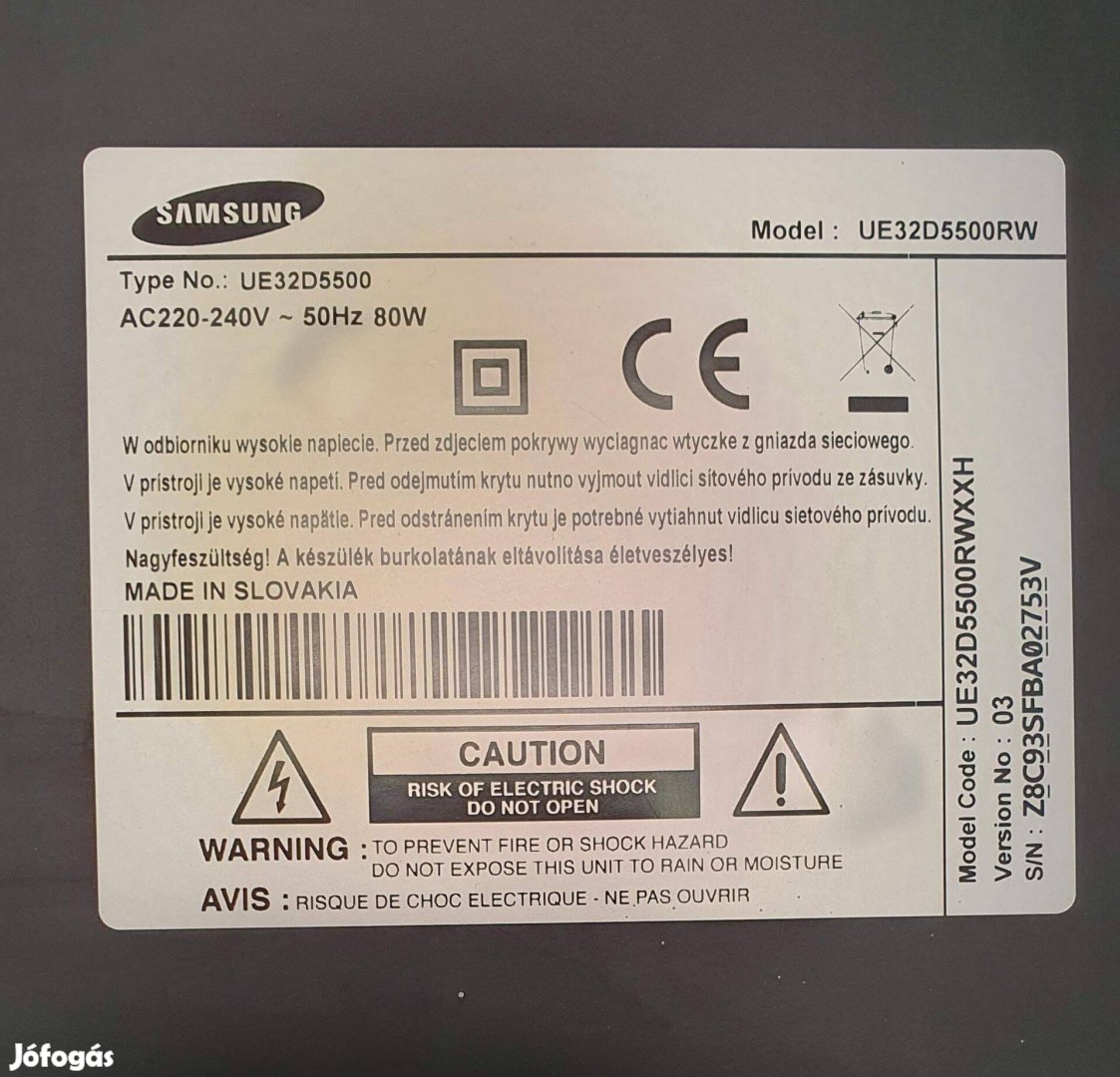 Samsung UE32D5500 LED tv hibás alkatrésznek main board elkelt!