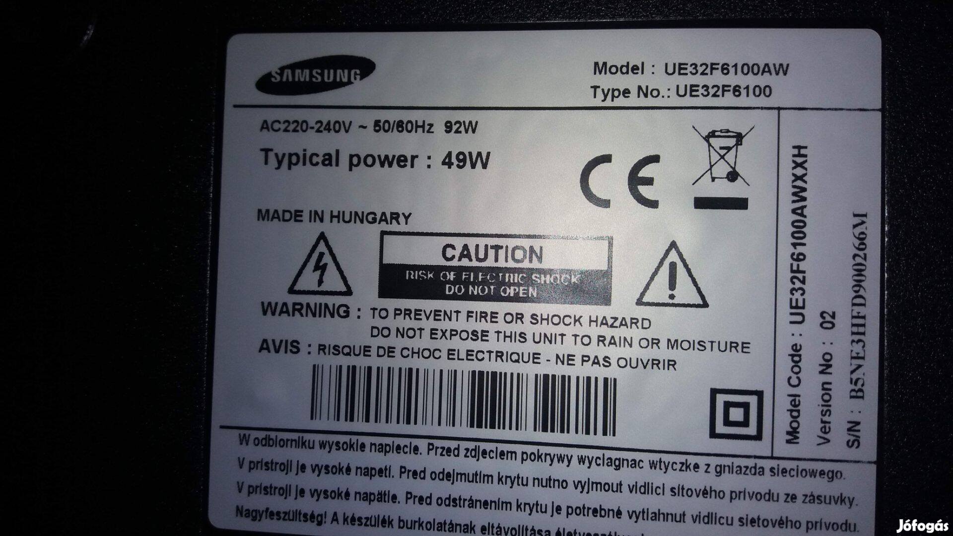 Samsung UE32F6100AW LED tv Táp elkelt! UE32F6100