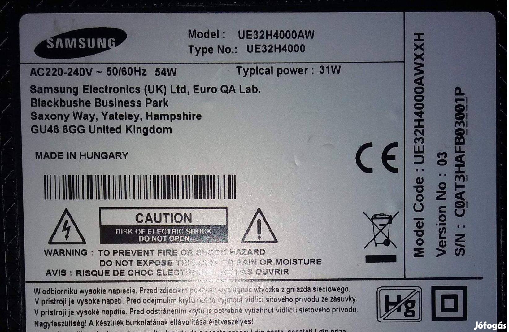 Samsung UE32H4000AW LED tv tápegység ,