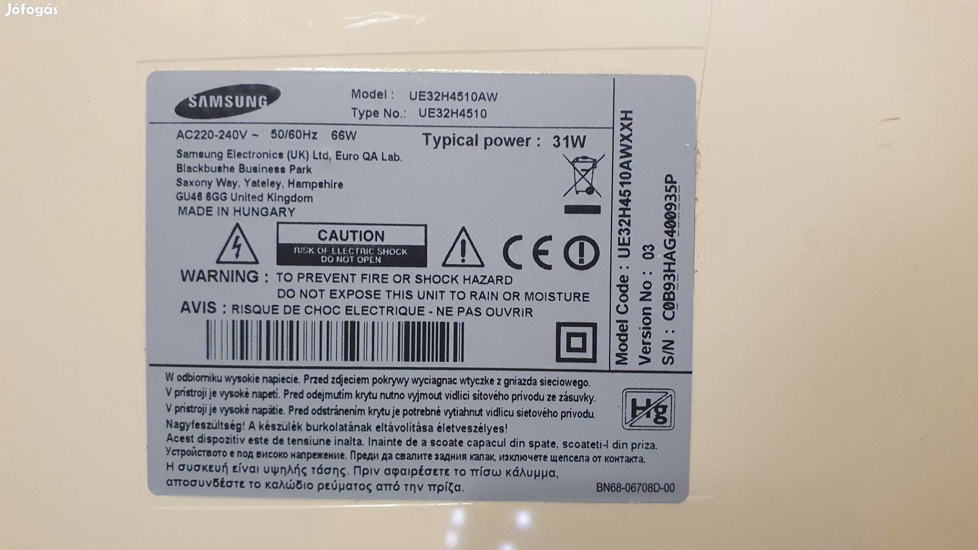 Samsung UE32H4510AW LED tv tápegység eladó
