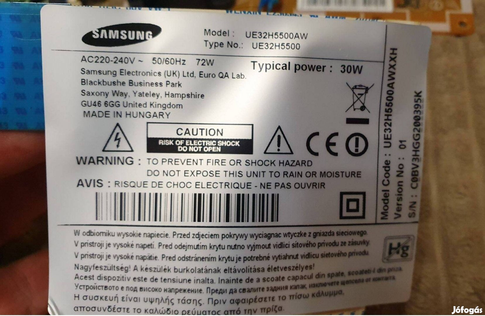 Samsung UE32H5500AW LED tv panelek alkatrésznek UE32H5500