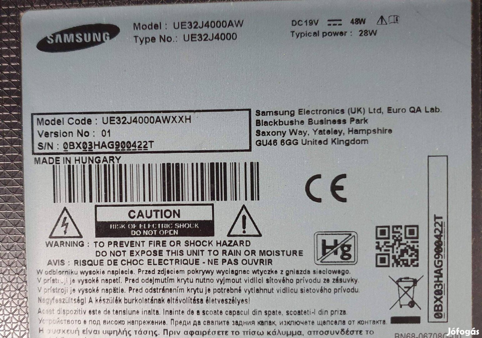 Samsung UE32J4000 LED LCD tv hibás törött alkatrésznek