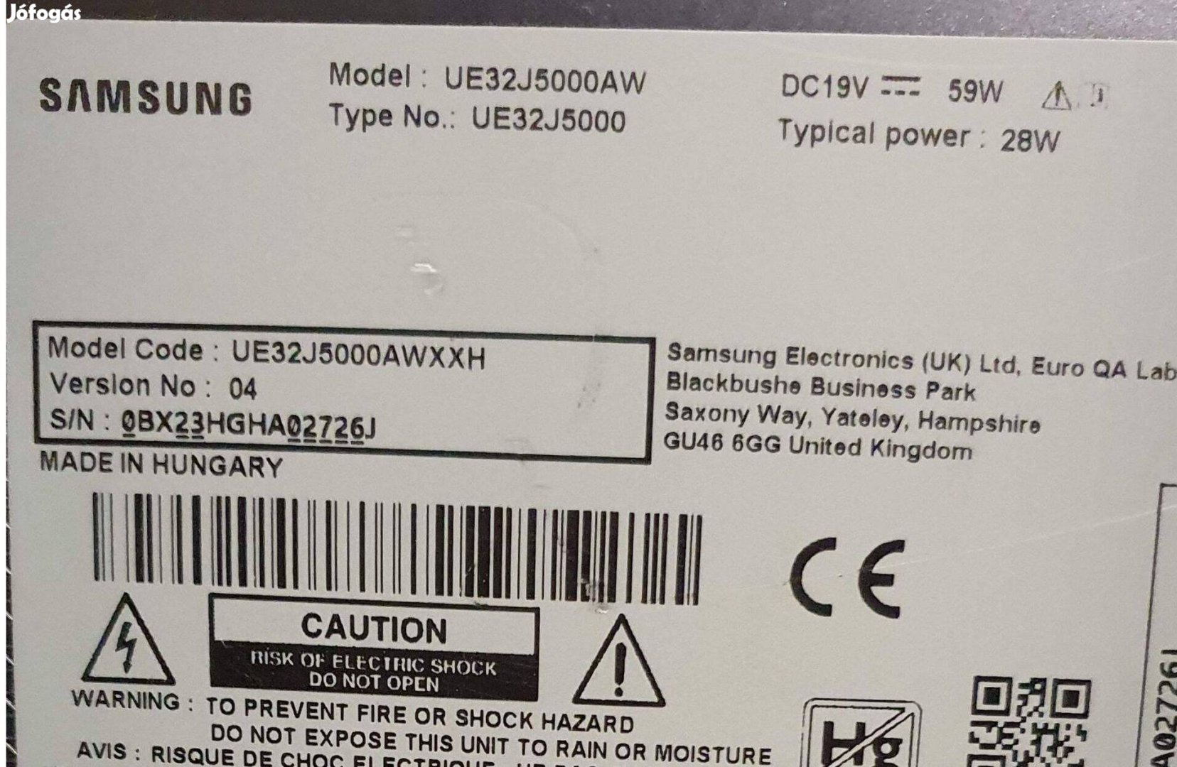 Samsung UE32J5000AW LED LCD tv panelek UE32J5000 táp elkelt!