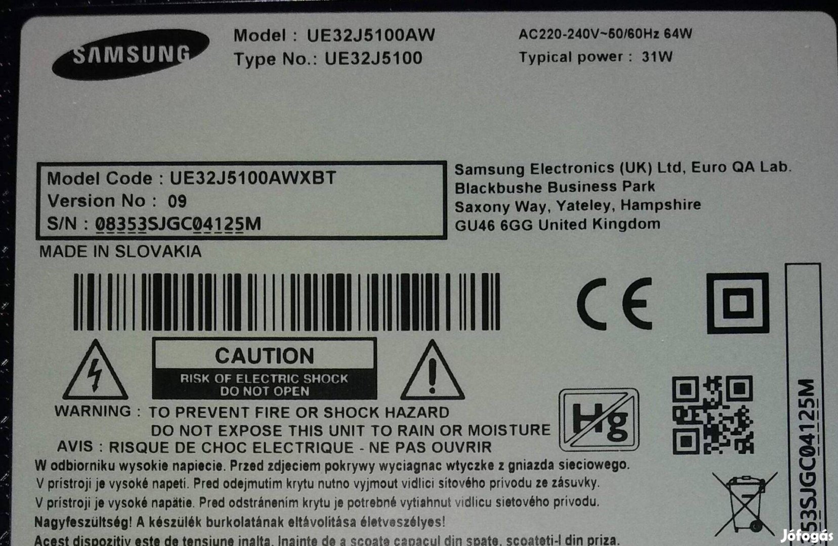 Samsung UE32J5100AW LED LCD tv törött tv háttér világítás