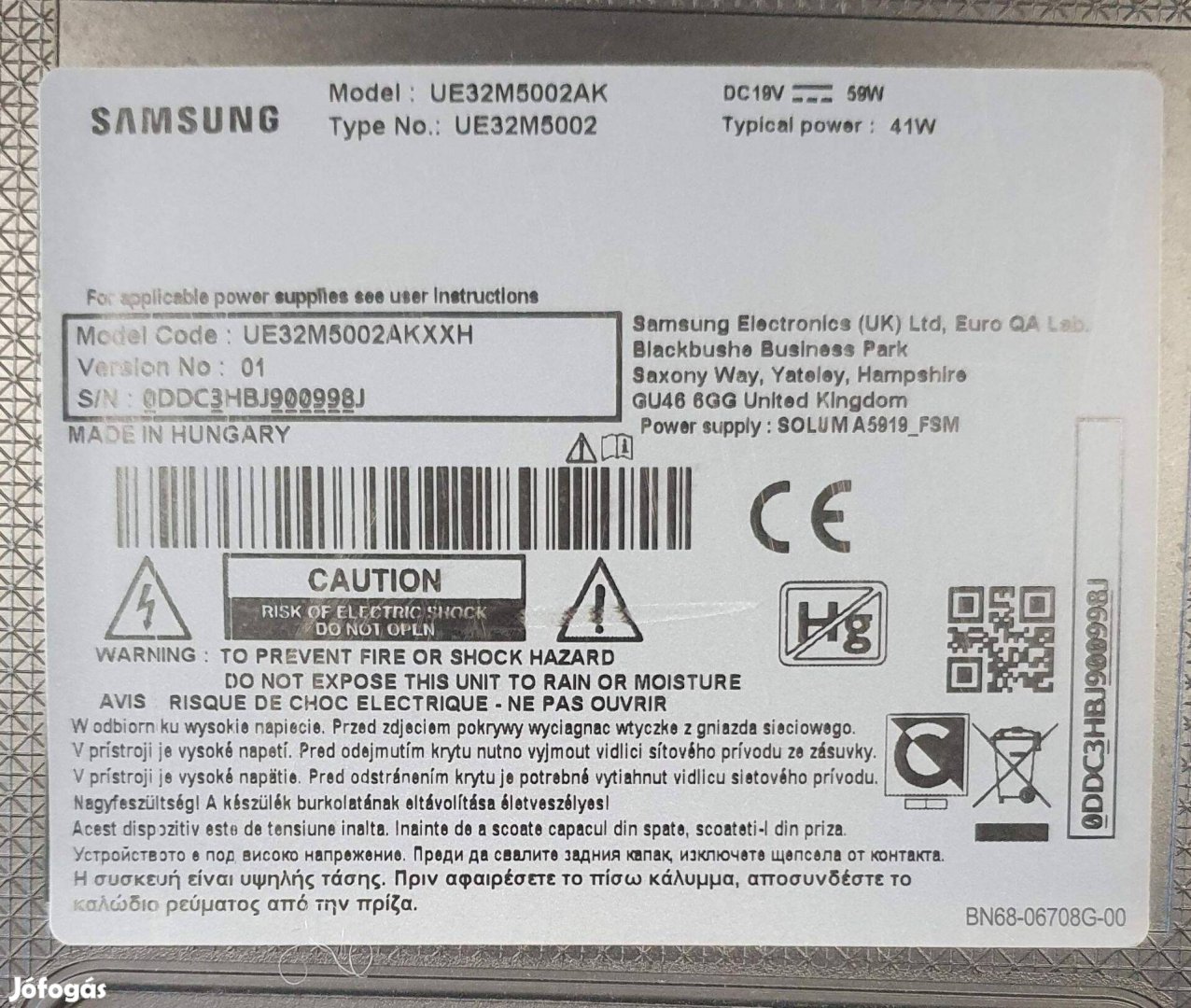 Samsung UE32M5002AK LED LCD tv hibás törött alkatrésznek UE32M5002