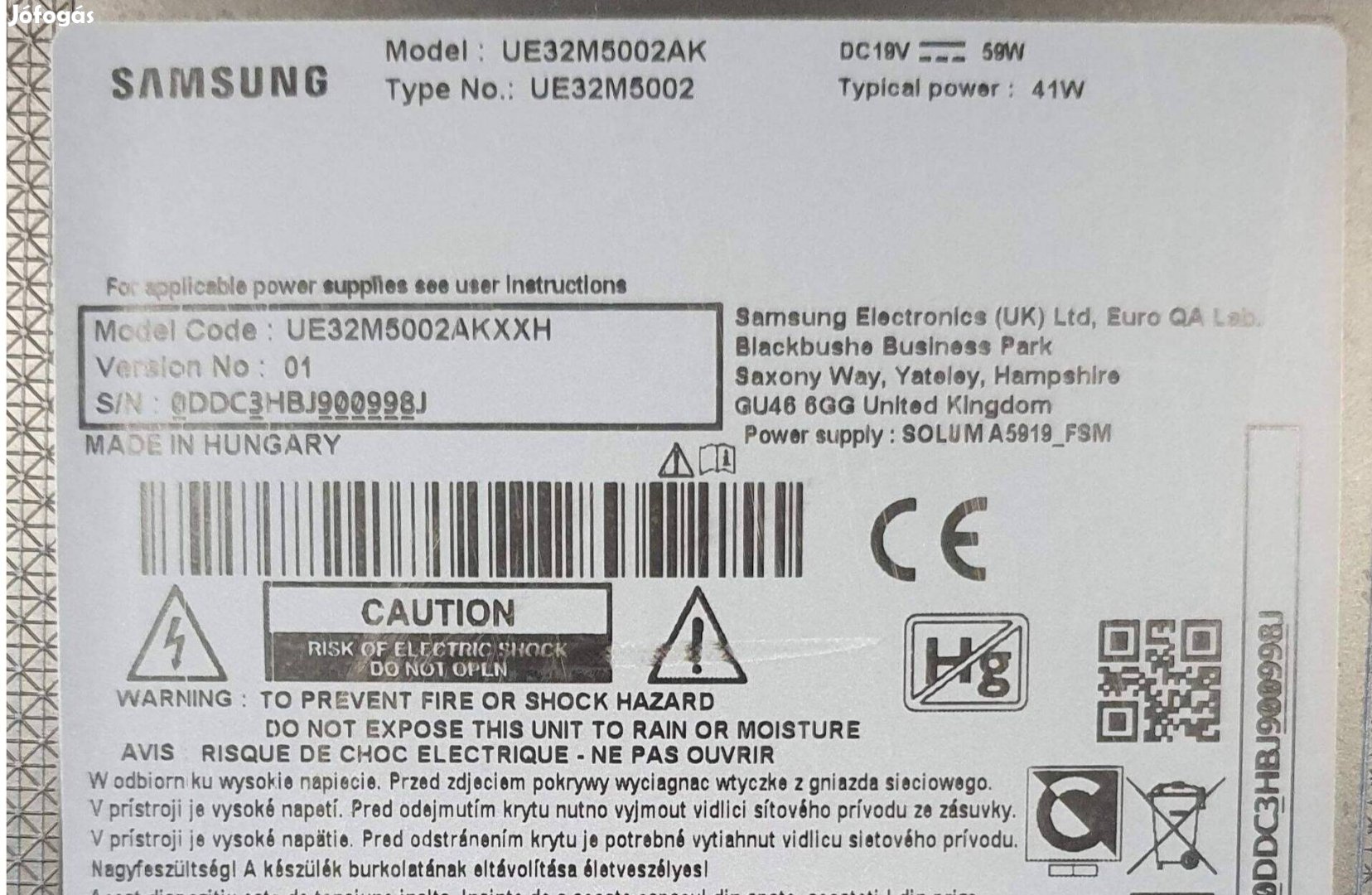 Samsung UE32M5002AK LED LCD tv hibás törött alkatrésznek UE32M5002