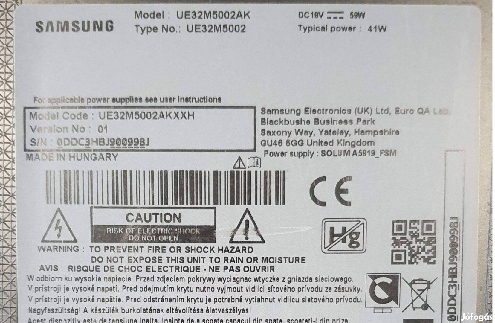 Samsung UE32M5002AK LED LCD tv hibás törött alkatrésznek UE32M5002