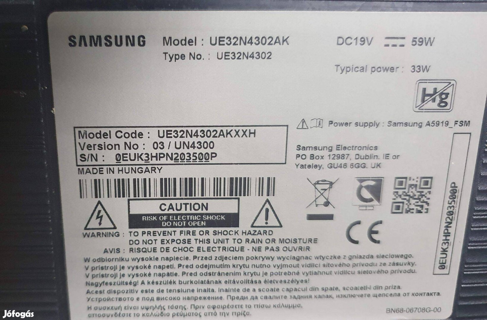 Samsung UE32N4302AK LED LCD tv hibás törött alkatrésznek UE32N4302