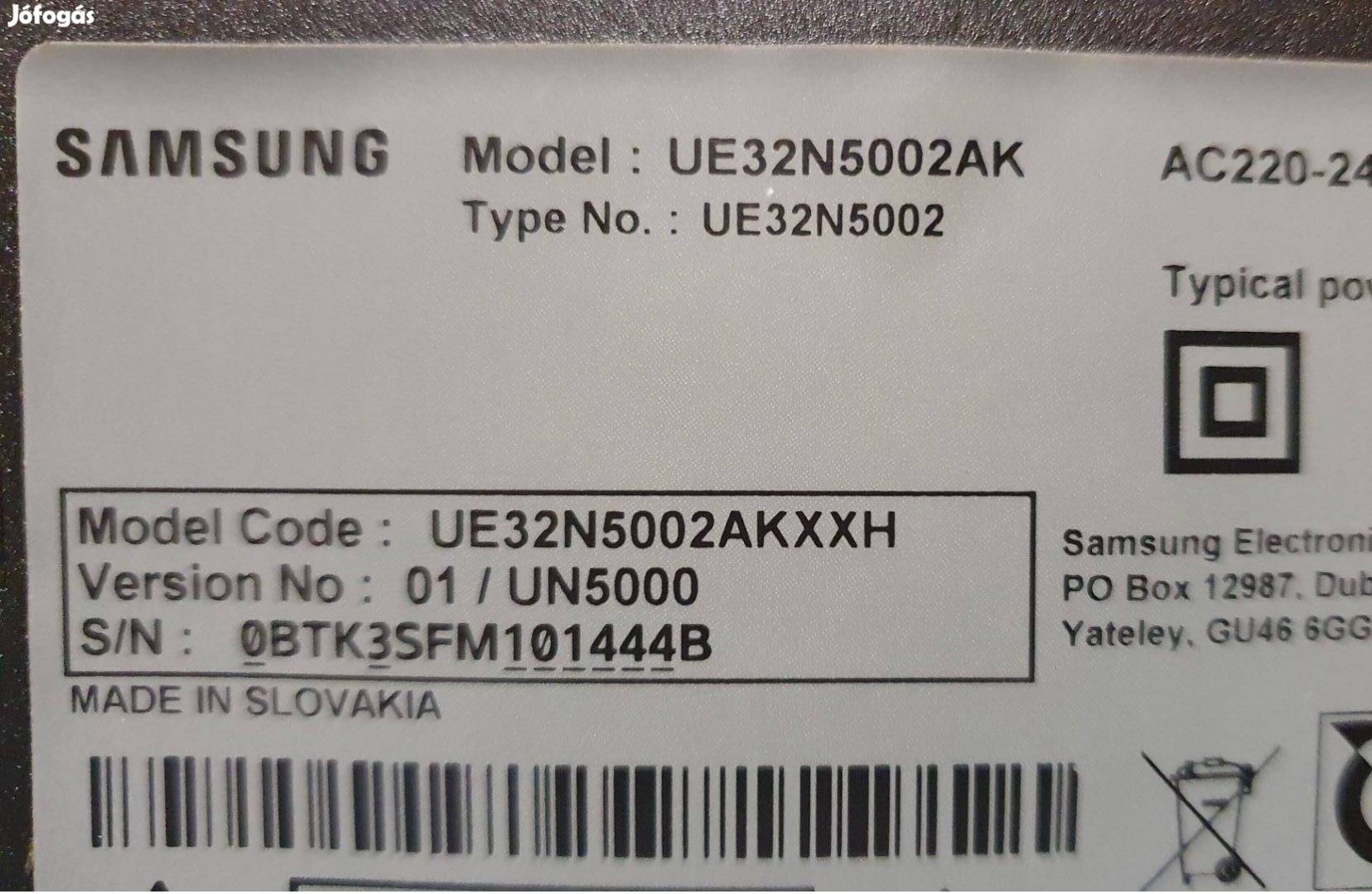 Samsung UE32N5002AK LED tv Tápegység hibás mainboard BN9647003A