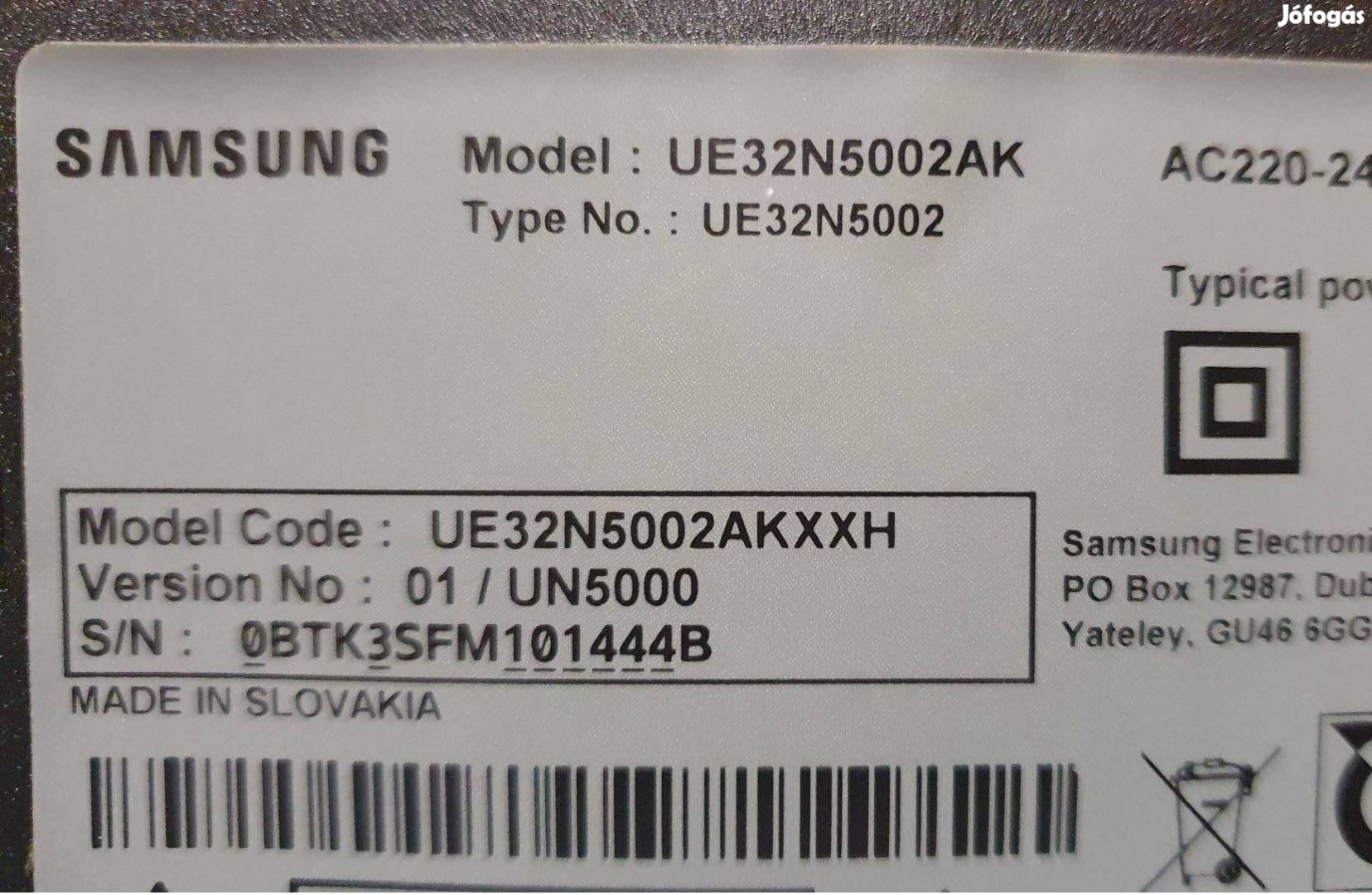 Samsung UE32N5002AK LED tv Tápegység hibás mainboard BN9647003A