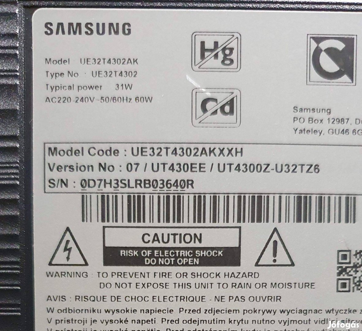 Samsung UE32T4302AK LED LCD hibás törött alkatrésznekue32T4302