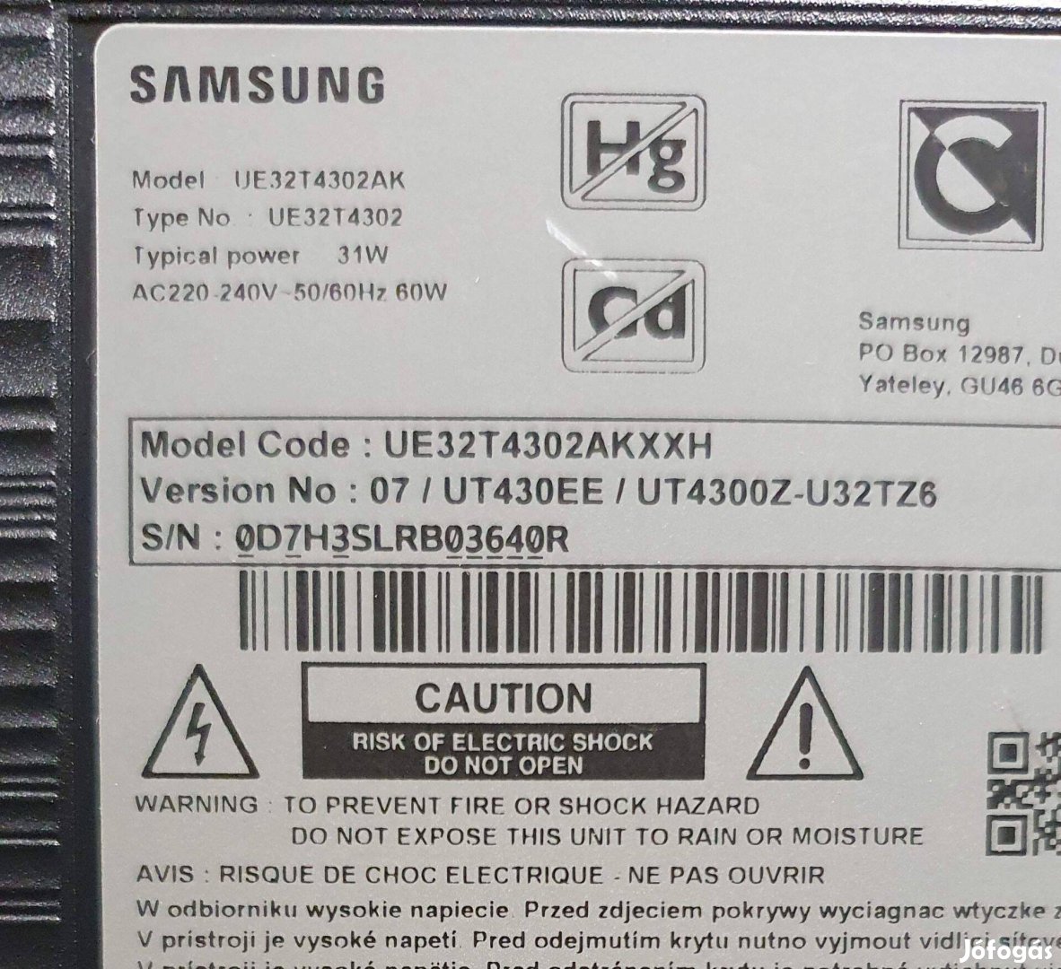 Samsung UE32T4302AK LED LCD törött ujraindulgat ue32T4302