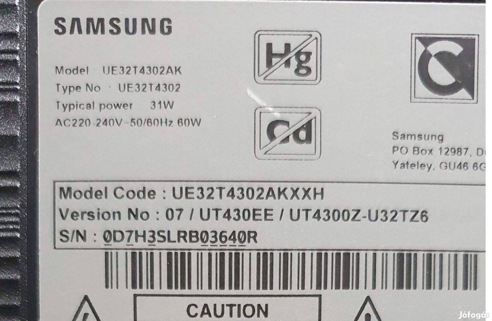 Samsung UE32T4302AK LED LCD törött ujraindulgat ue32T4302