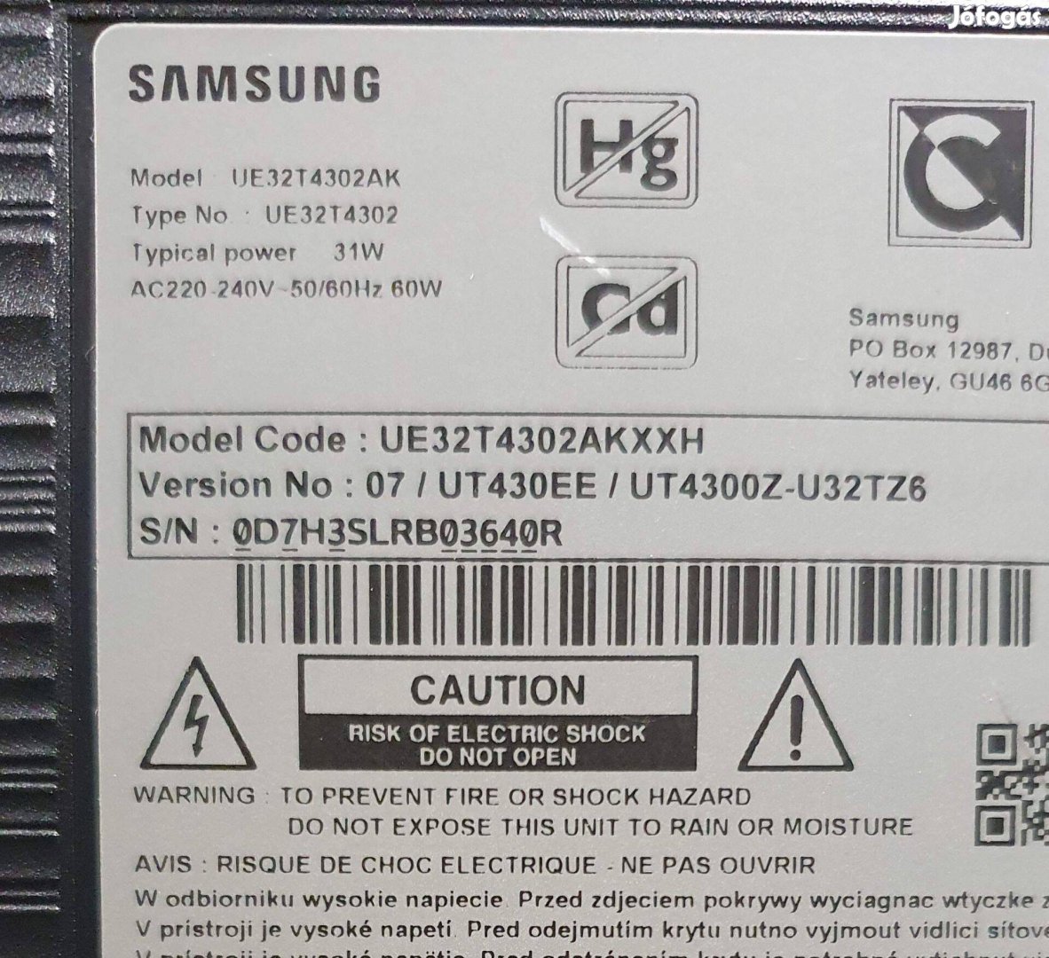 Samsung UE32T4302AK LED LCD törött ujraindulgat ue32T4302