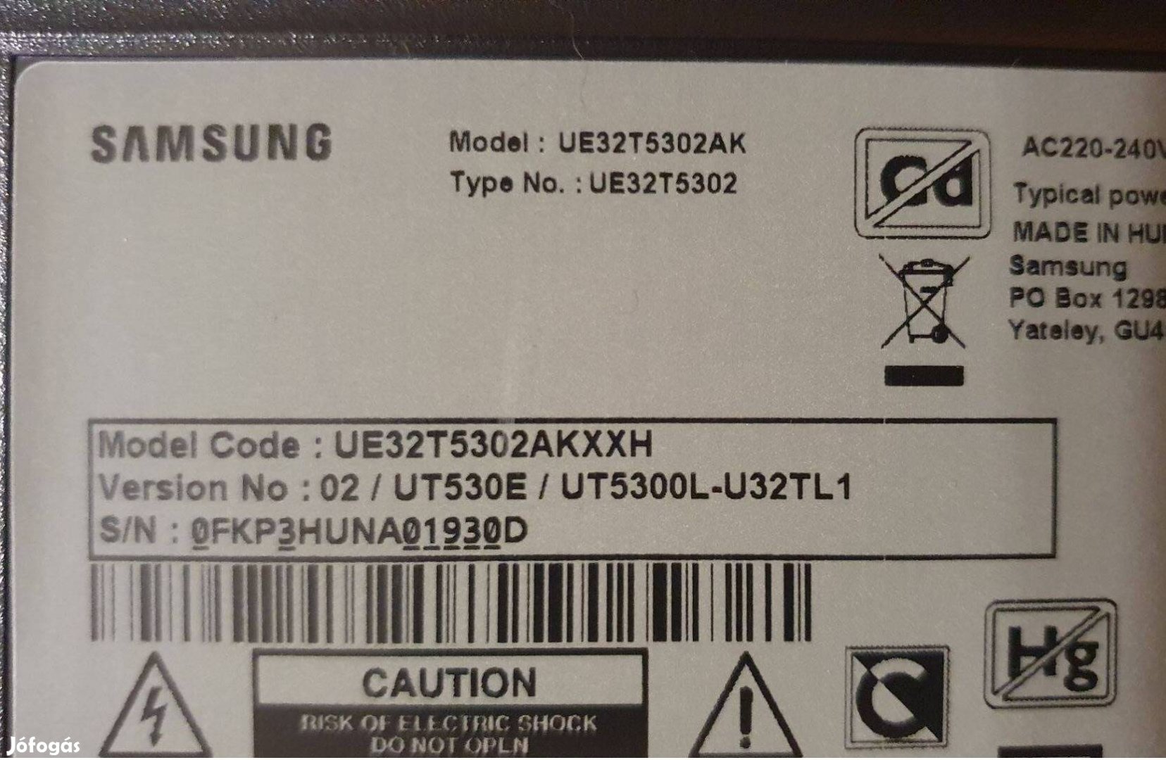 Samsung UE32T5302AK LED LCD hibás törött alkatrésznek ue32T5302