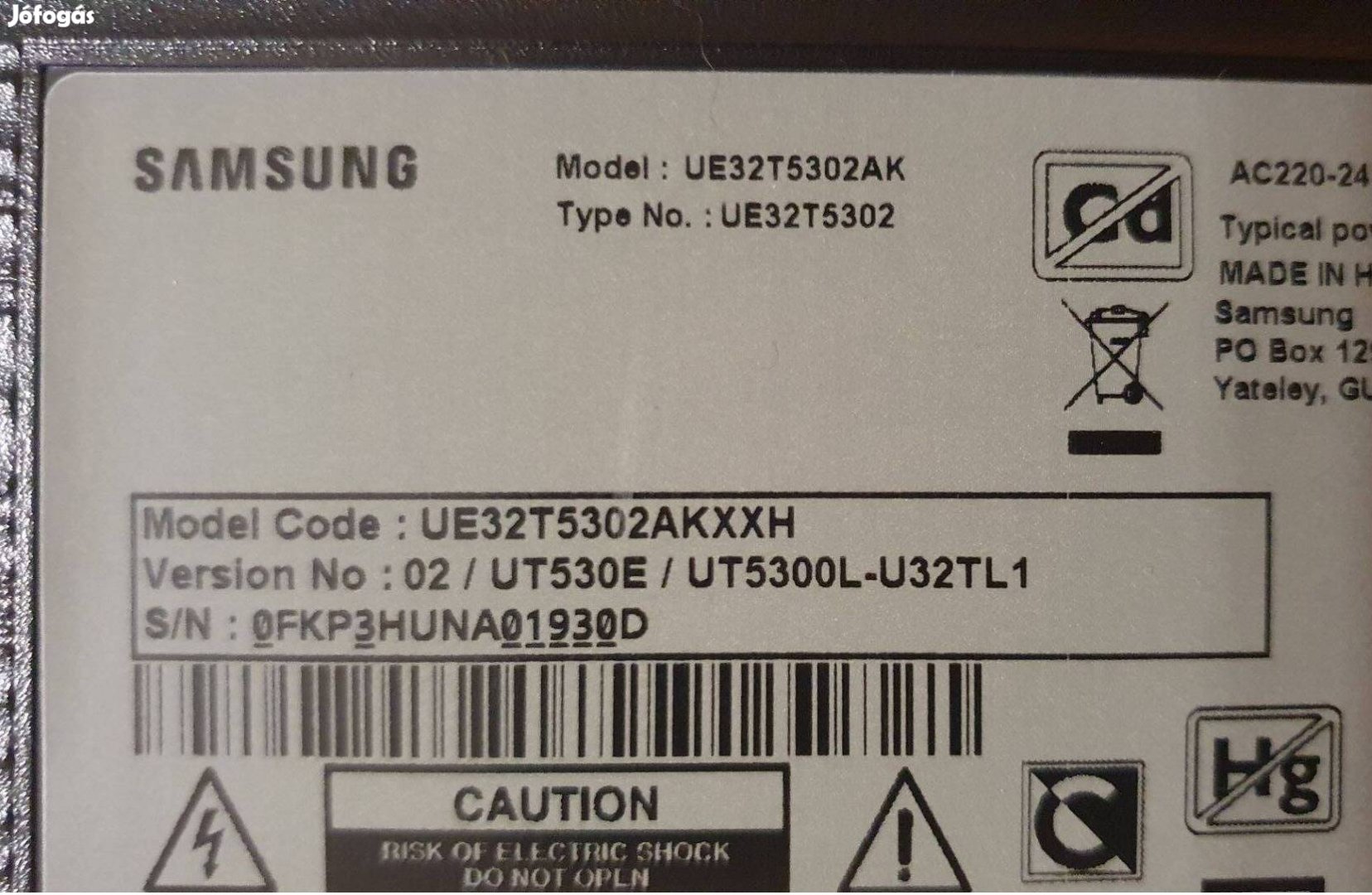 Samsung UE32T5302AK LED LCD hibás törött alkatrésznek ue32T5302