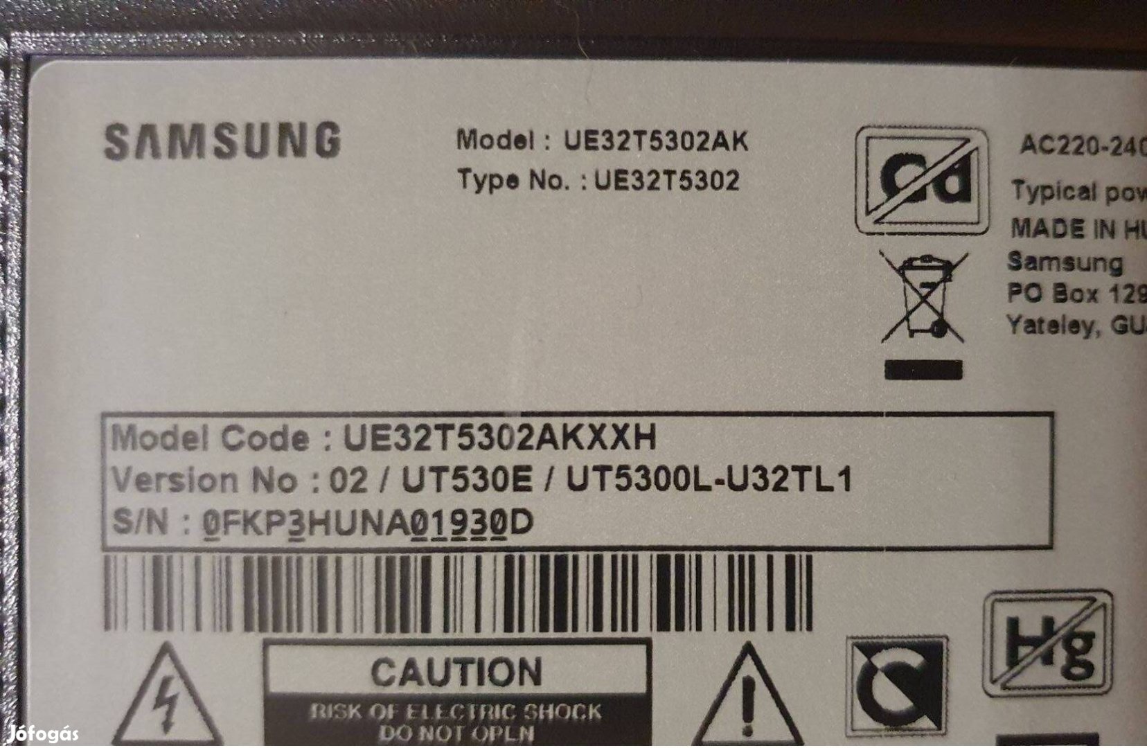 Samsung UE32T5302AK LED LCD hibás törött alkatrésznek ue32T5302