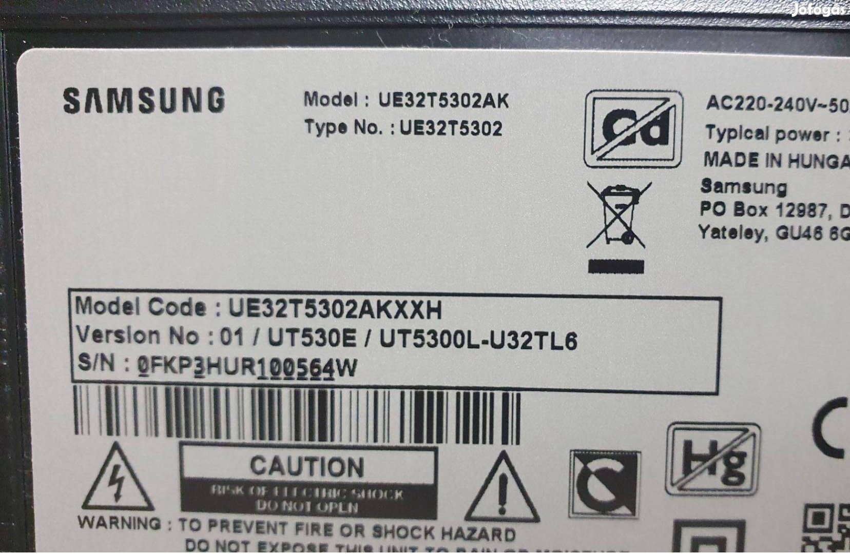 Samsung UE32T5302AK LED LCD törött tv,mainboard elkelt BOE Tcon