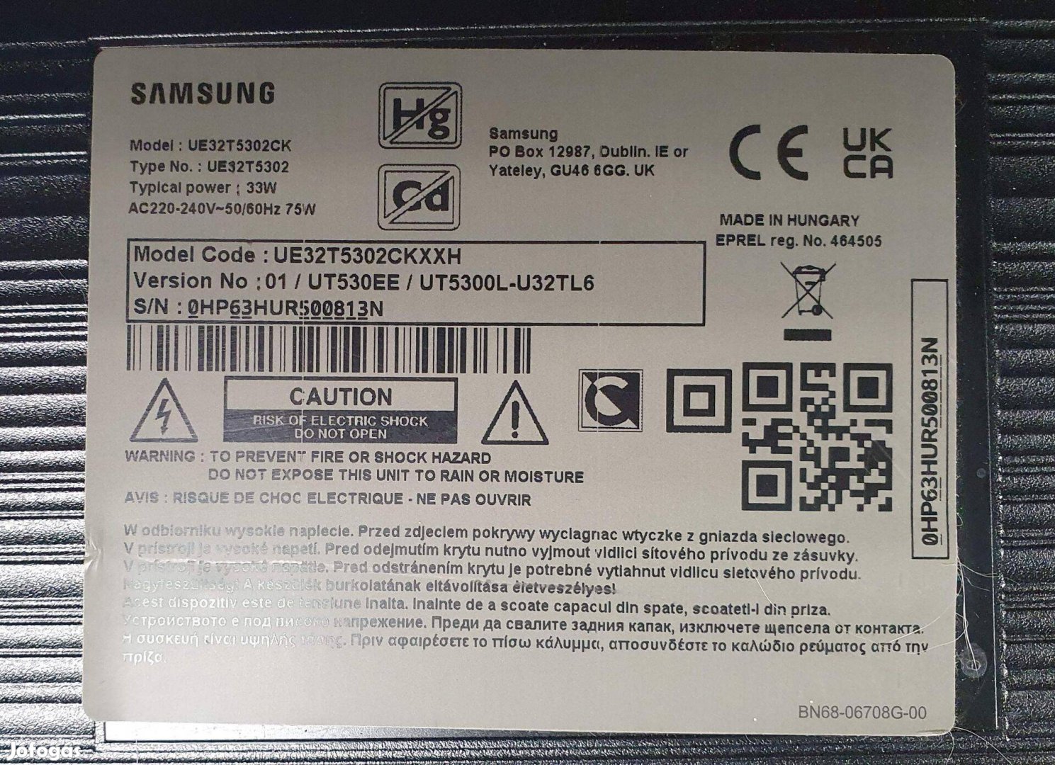 Samsung UE32T5302CK LED LCD tv Tcon panel és háttér