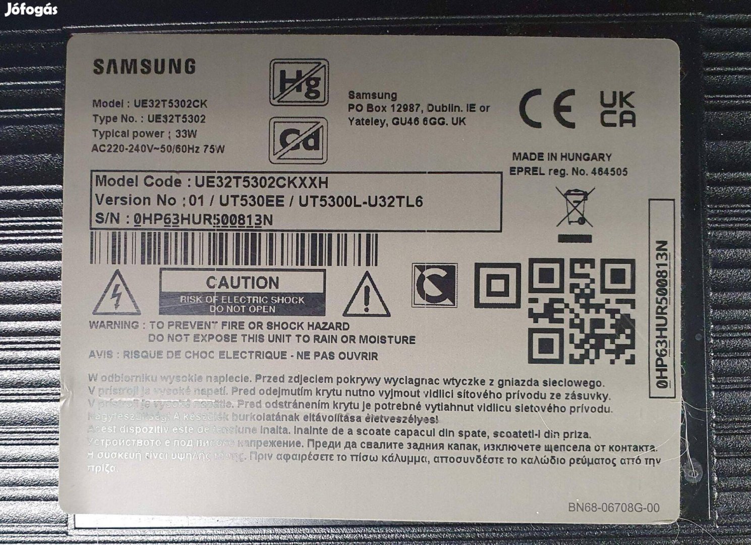 Samsung UE32T5302CK LED LCD tv Tcon panel és háttér