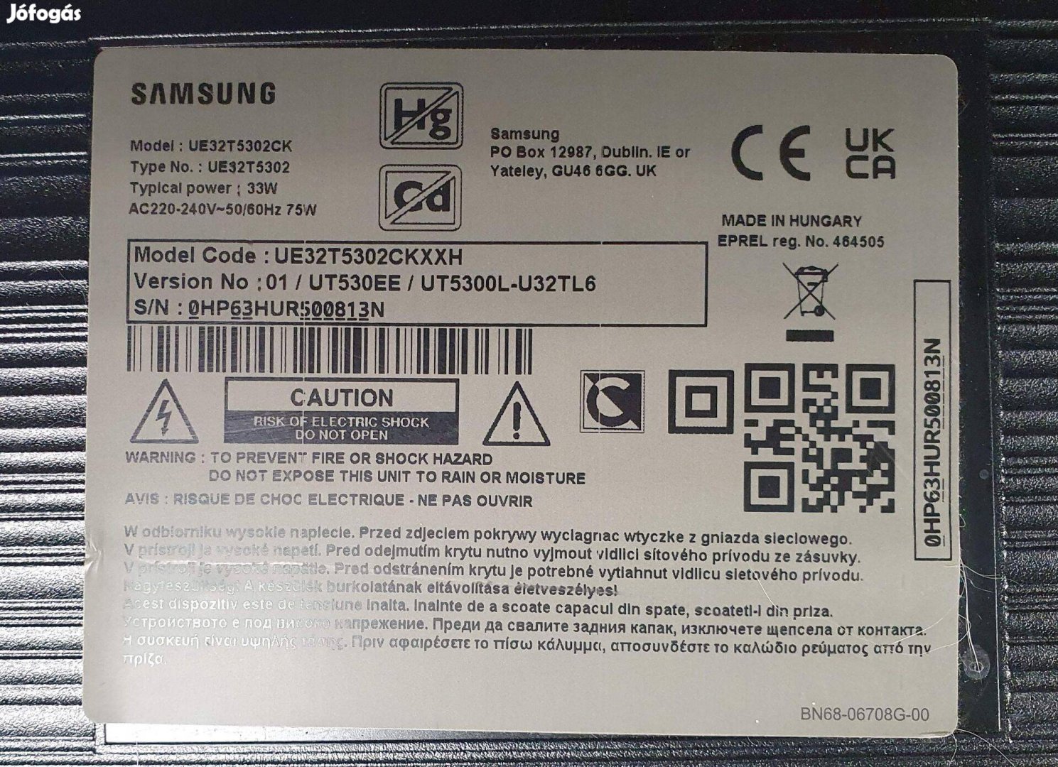 Samsung UE32T5302CK LED LCD tv Tcon panel és háttér,main elkelt!
