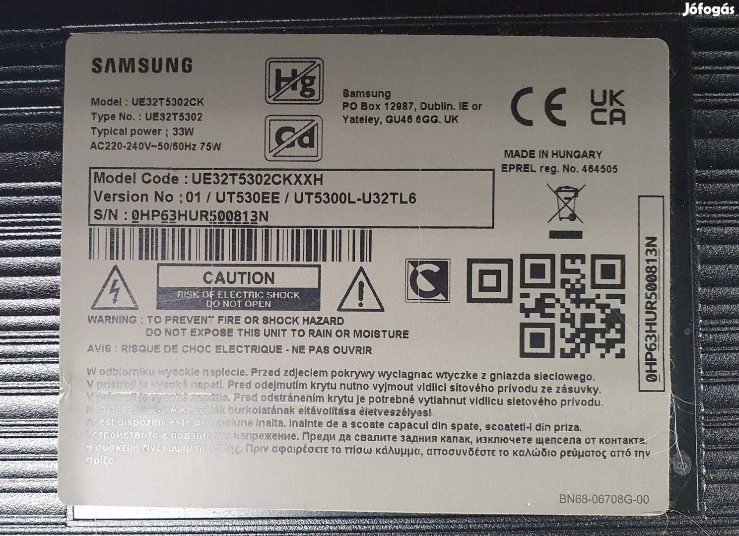 Samsung UE32T5302CK LED LCD tv hibás törött alkatrésznek UE32T5302