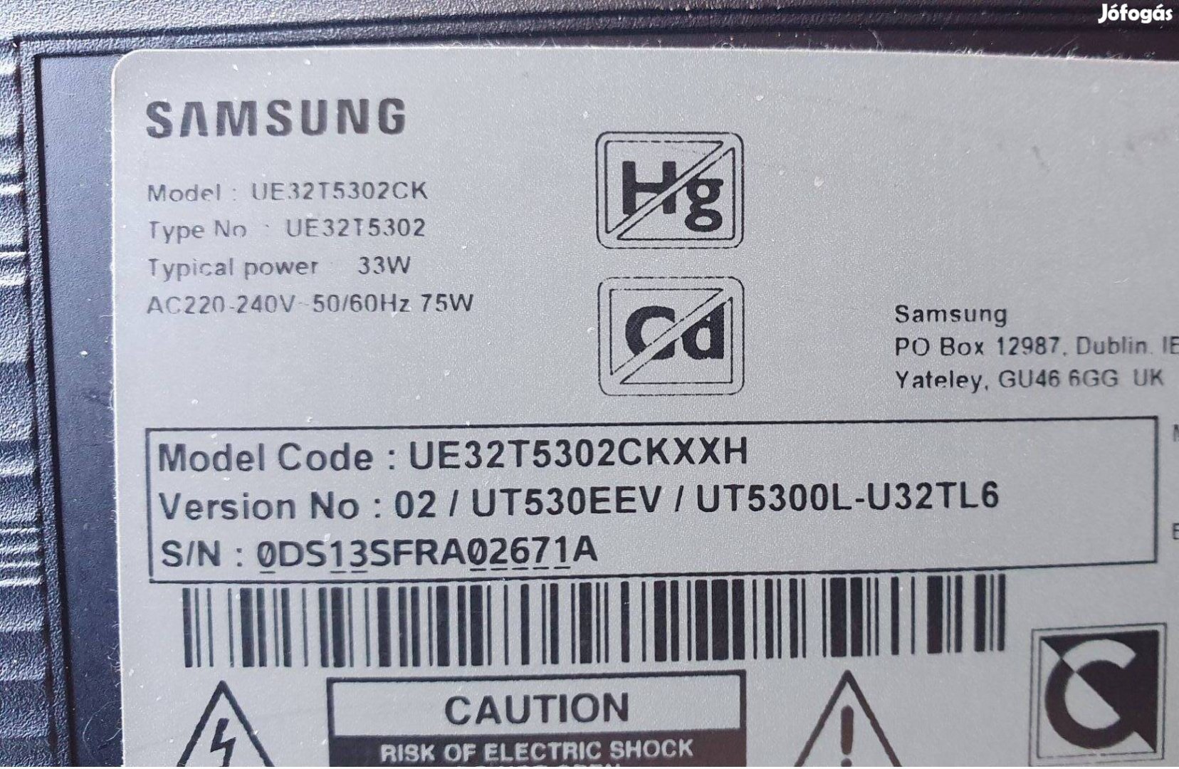 Samsung UE32T5302CK LED tv hibás törött alkatrésznek UE32T5302