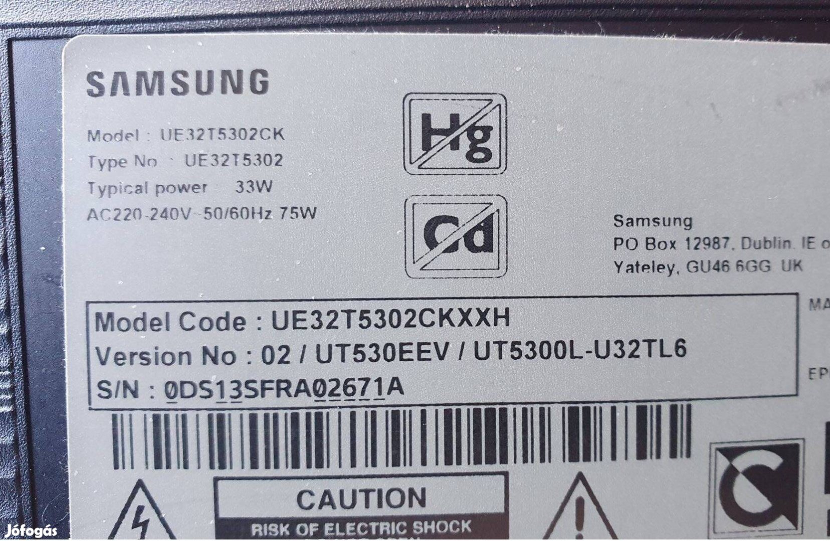 Samsung UE32T5302CK LED tv hibás törött alkatrésznek UE32T5302