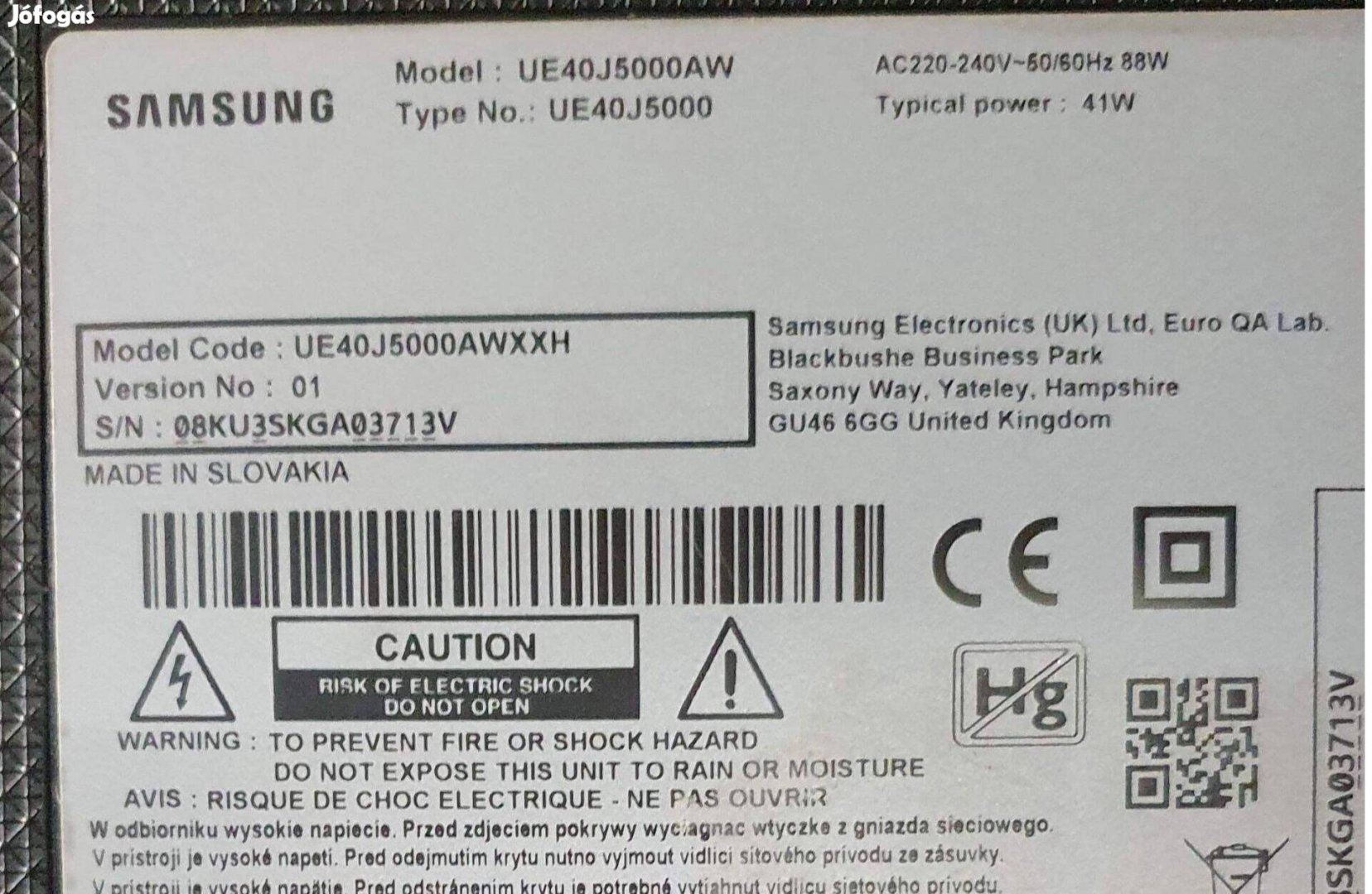 Samsung UE40J5000AW LED LCD tv hibás törött alkatrésznek UE40J5000