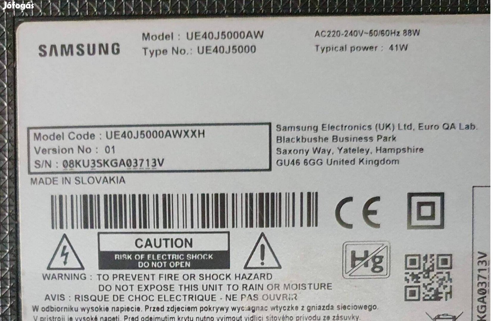 Samsung UE40J5000AW LED LCD tv hibás törött alkatrésznek UE40J5000