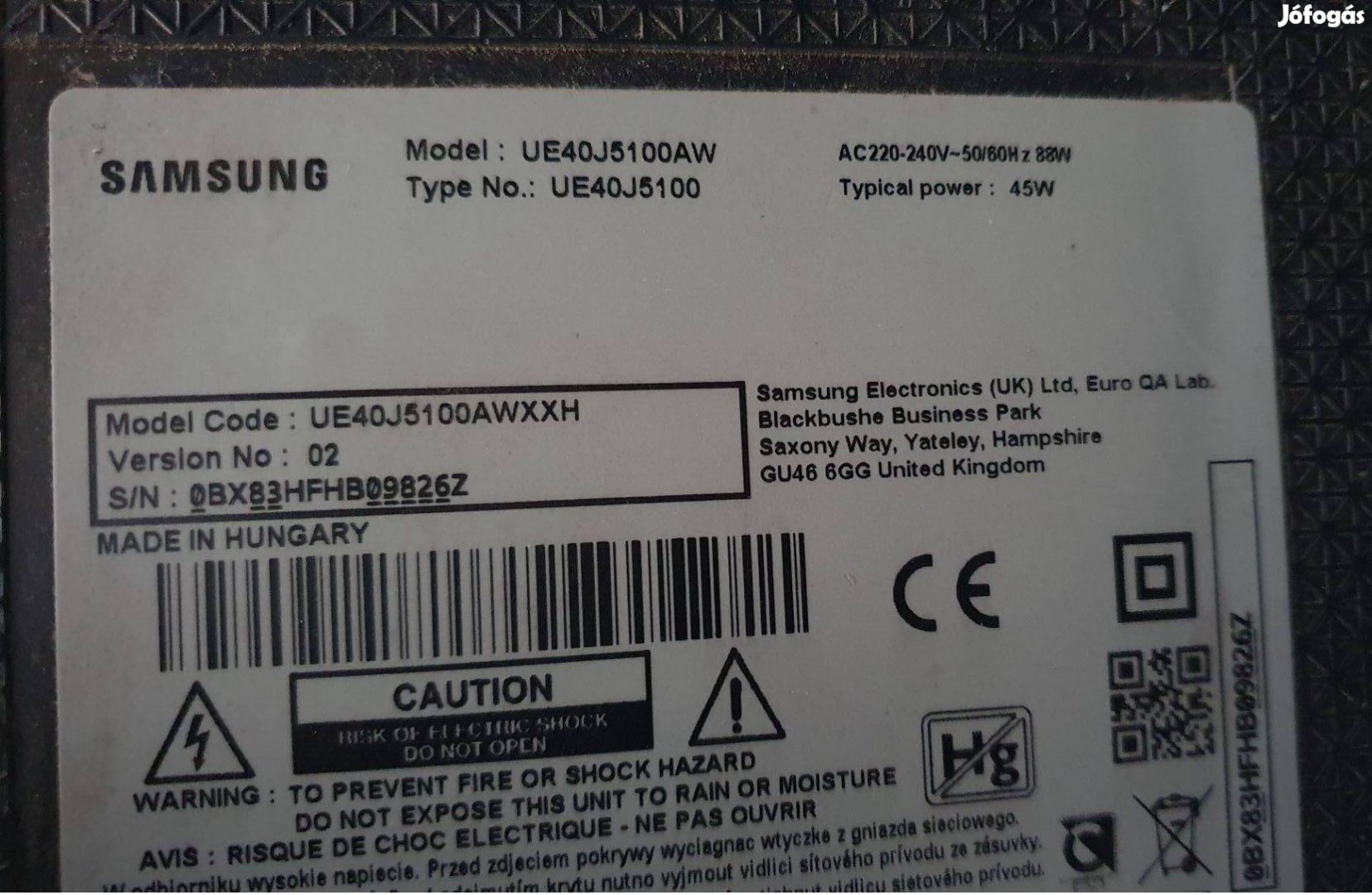 Samsung UE40J5100AW LED LCD tv panelek UE40J5100 tcon elkelt