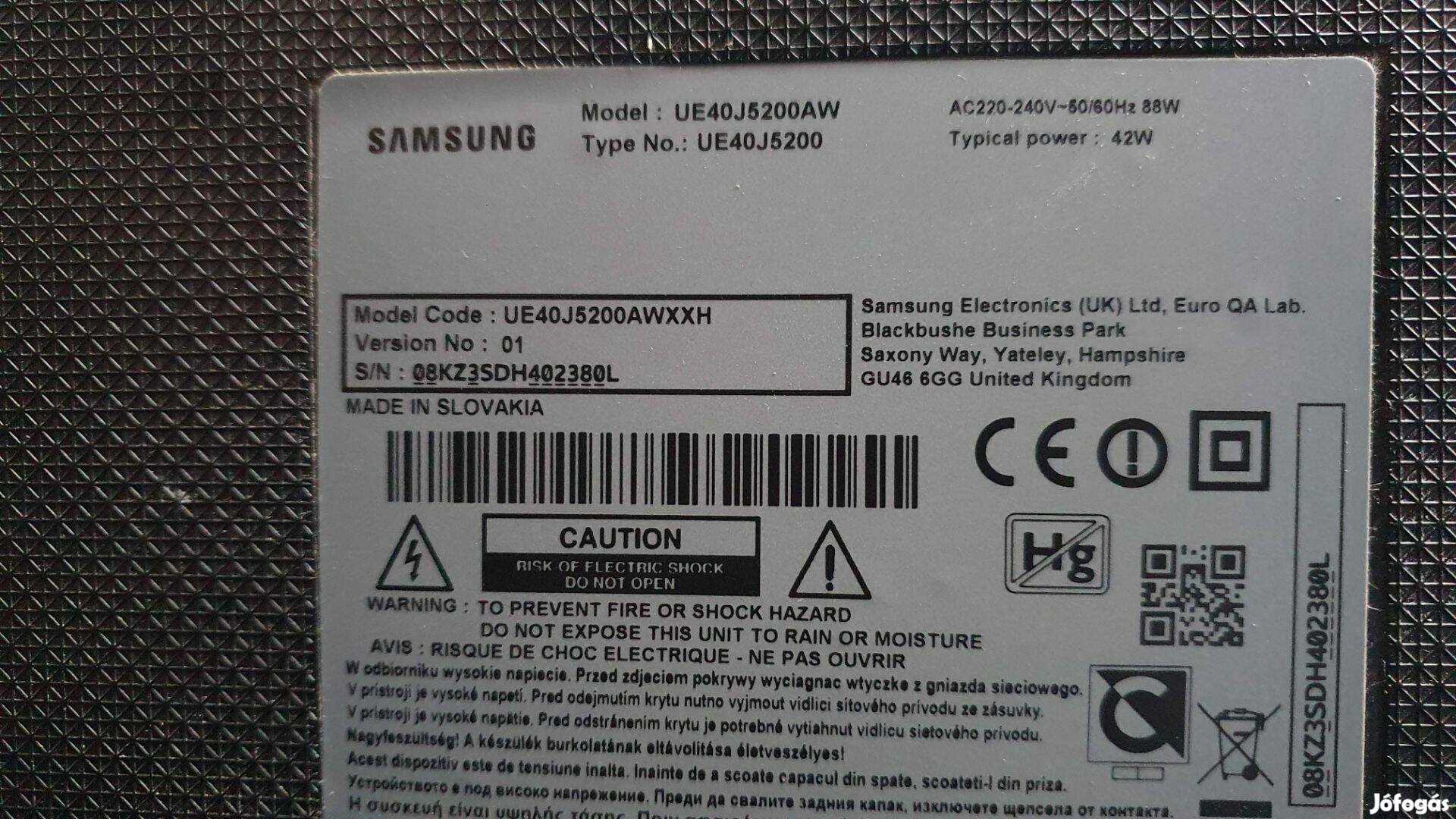 Samsung UE40J5200 LED LCD tv hibás törött alkatrésznek UE40J5200AW