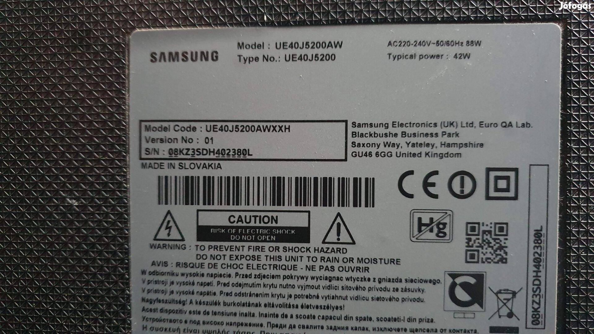 Samsung UE40J5200 LED LCD tv hibás törött alkatrésznek UE40J5200AW