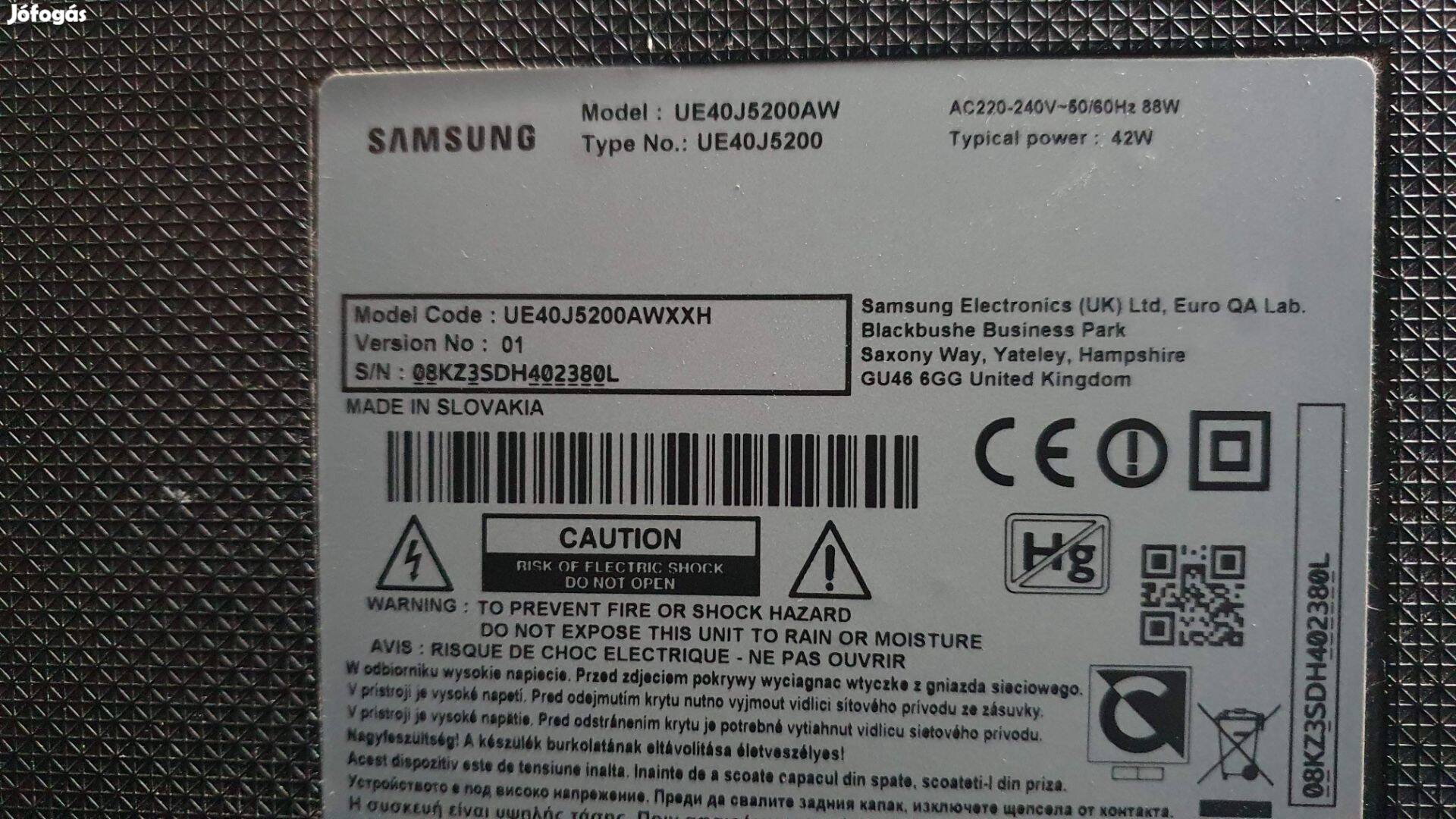 Samsung UE40J5200 LED tv hibás törött alkatrésznek UE40J5200AW