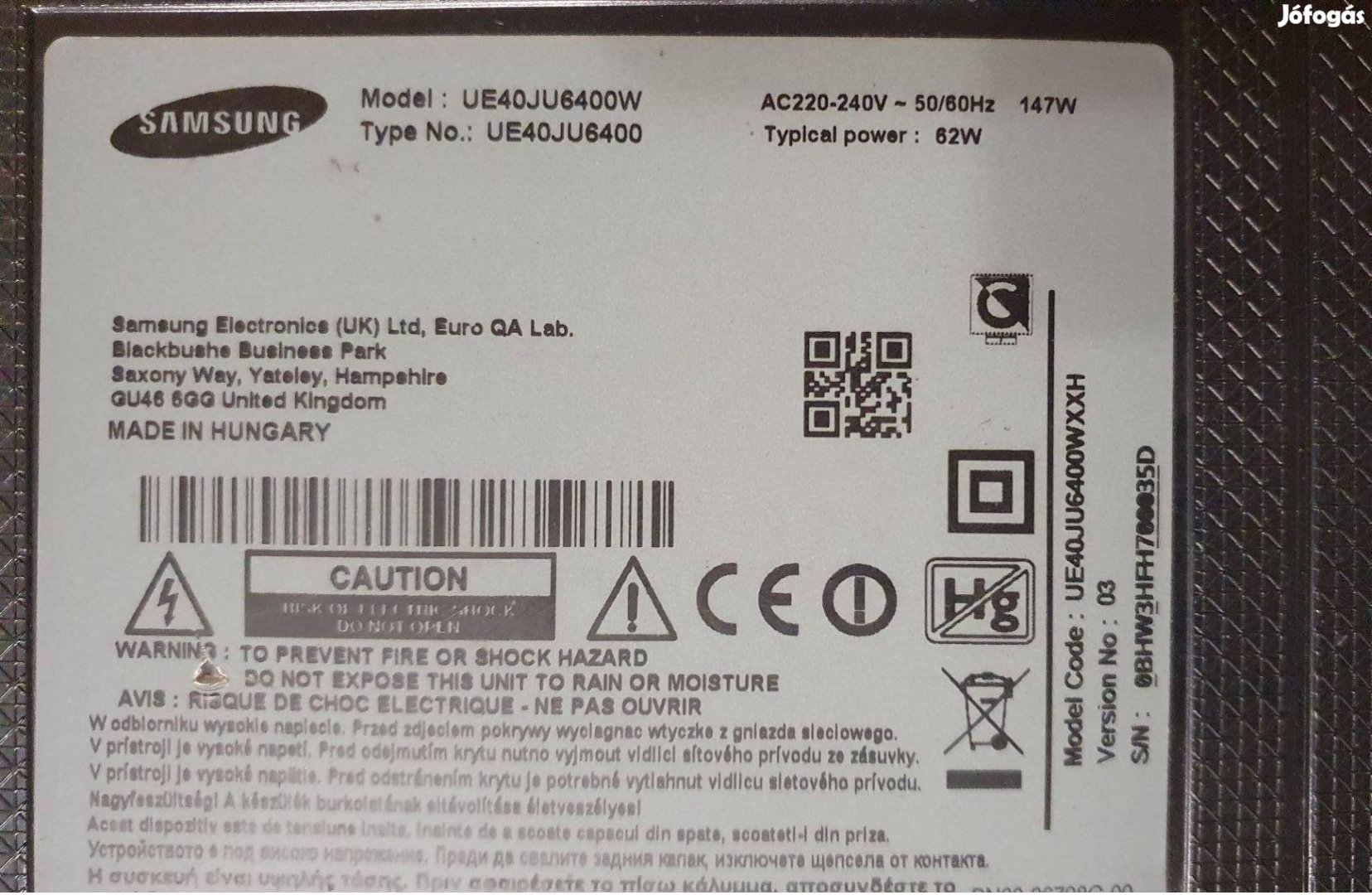 Samsung UE40JU6400W LED tv panelek alkatrésznek UE40JU6400