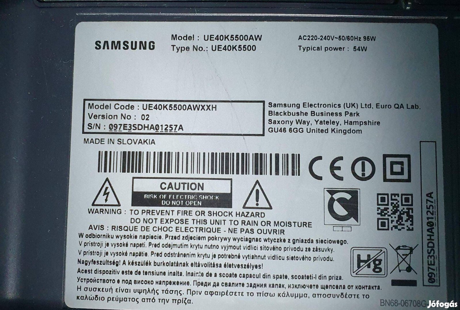 Samsung UE40K5500AW LED LCD tv Smart hibás törött alkatrésznek