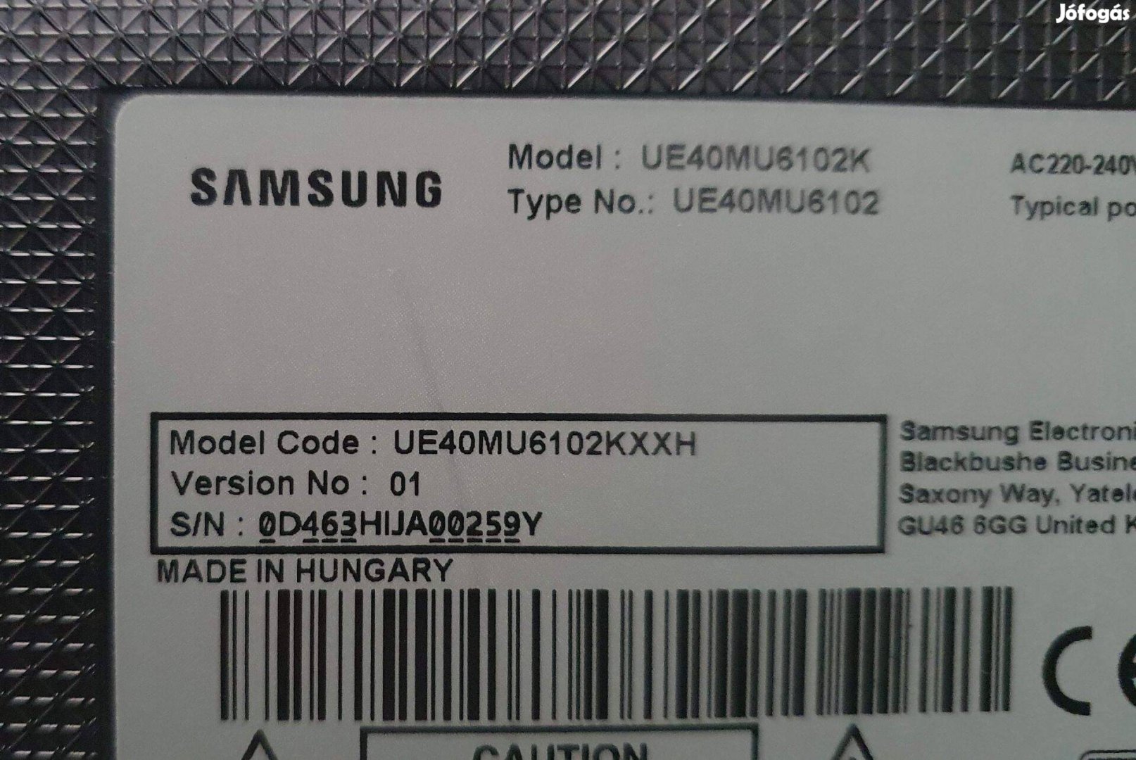 Samsung UE40MU6102K UHD LED tv hibás törött alkatrésznek UE40MU6102