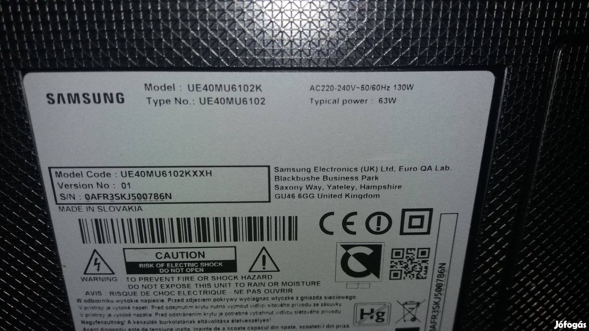 Samsung UE40MU6102 LED LCD tv tápegység